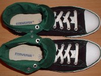 Black and Green Foldover Chucks  Black and green foldovers, top view.