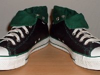 Black and Green Foldover Chucks  Black and green foldovers, angled front view.