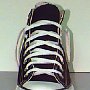 New Black High Top Chucks  New left made in USA black high top, front view.