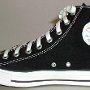 New Black High Top Chucks  Brand new laced right black high top, inside patch view.