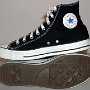 New Black High Top Chucks  Brand new laced black high tops, inside patch and sole views.