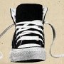 New Black High Top Chucks  Picture from the side of a Chuck Taylor shoe box, late eighties and early nineties.