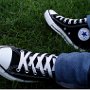 New Black High Top Chucks  Outside wearing brand new black high tops, top and inside patch views.