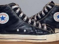 Black Leather High Top Chucks  Black leather high tops, inside patch views.