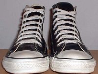 Black Leather Jewel High Top Chucks  Black leather jewel high tops, front view.