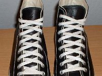 Black Leather Jewel High Top Chucks  Black leather jewel high tops, front to top view.