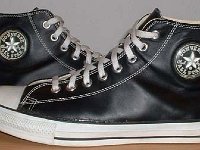 Black Leather Jewel High Top Chucks  Black leather jewel high tops, outside patch views.