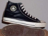 Black Leather Jewel High Top Chucks  Black leather jewel high tops, outside patch and sole views.