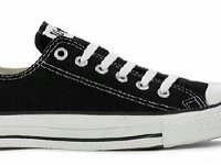 Black Low Cut Oxford Chucks  Brand new right black low cut with straight laces, side view.