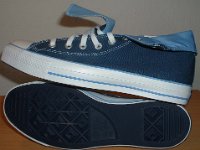 Navy and Carolina Blue Foldover Chucks  Navy and Light Blue Foldover High Tops, side and sole views.