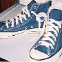 Blue High Top Chucks  Angled side and top views of bright blue high tops.
