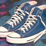 Blue High Top Chucks  Bright Blue High Tops, angled side view