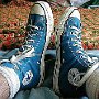 Blue High Top Chucks  Wearing Caribbean Blue high tops, top and inside patch view.