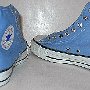 Blue High Top Chucks  Angled rear view of unlaced huckleberry blue high tops.