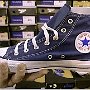 Blue High Top Chucks  Store display of a right navy blue high top.