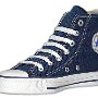 Blue High Top Chucks  Angled side view of a right navy blue high top.
