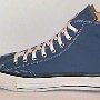 Blue High Top Chucks  Outside patch view of a left vintage navy blue high top.