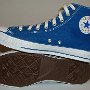 Blue High Top Chucks  Inside patch and sole views of royal blue high top chucks.