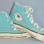 Blue High Top Chucks  Outside and inside patch views of turquoise high top.