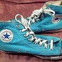 Blue High Top Chucks  Inside patch views of turquoise high top.