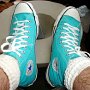 Blue High Top Chucks  Wearing turquoise high tops, top view 2.