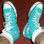 Blue High Top Chucks  Wearing turquoise high tops, top view 3.