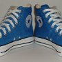 Blue High Top Chucks  Angled front view of Victoria blue high tops.