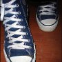 Blue High Top Chucks  Stepping out in new navy blue high tops, top view.
