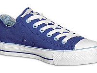 Blue Low Cut Chucks  Navy and light blue low cut, angled side view.