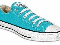 Blue Low Cut Chucks  Angled side view of a right turquoise low cut.