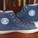 Brad Deniston Collection of Chucks  Inside patch views of Los Angeles Dodger blue high tops.