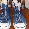 Brad Deniston Collection of Chucks  Front view of Los Angeles Dodger blue high tops.