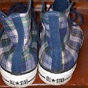 Brad Deniston Collection of Chucks  Rear view of blue plaid high tops.