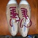 Brad Deniston Collection of Chucks  Top view of burlap low club chucks with maroon laces.