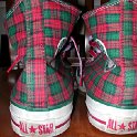 Brad Deniston Collection of Chucks  Rear view of red and green plaid Christmas high tops