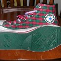 Brad Deniston Collection of Chucks  Inside patch and sole views of red and green plaid Christmas high tops