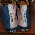 Brad Deniston Collection of Chucks  Rear view of custom made tricolor high tops.