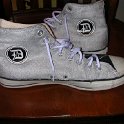 Brad Deniston Collection of Chucks  Inside patch views of grey and black Detroit Tiger high tops