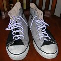 Brad Deniston Collection of Chucks  Front view of grey and black Detroit Tiger high tops