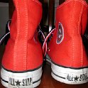Brad Deniston Collection of Chucks  Rear view of red Fullerton College high tops.