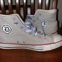 Brad Deniston Collection of Chucks  Inside patch views of vintage gray Detroit high tops.
