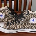 Brad Deniston Collection of Chucks  inside patch views of leopard print high tops.