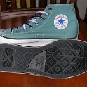 Brad Deniston Collection of Chucks  Inside patch and sole views of green high top chucks.
