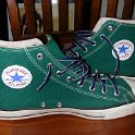 Brad Deniston Collection of Chucks  Inside patch view of green high top chucks.