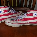Brad Deniston Collection of Chucks  Inside patch views of stars and bars high tops.