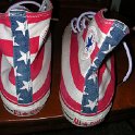 Brad Deniston Collection of Chucks  Rear view of stars and bars high tops.