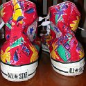Brad Deniston Collection of Chucks  Rear view of tropcial print high tops.