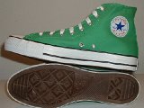 Bright Green HIgh Top Chucks  Inside patch and sole views of bright green high tops.