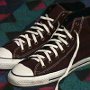 Brown High Top Chucks  Brown high tops with black felt interior, angled side view.