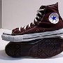 Brown High Top Chucks  Inside patch and sole views of brown high top chucks.